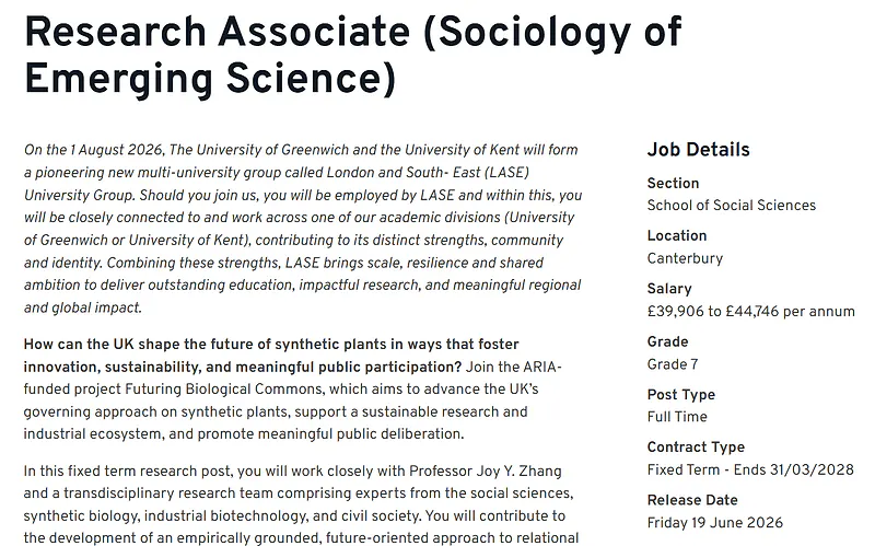Research Associate (Sociology of Emerging Science) at LASE University Group (University of Kent & University of Greenwich)