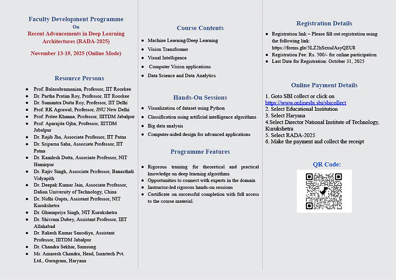 Programme on Recent Advancements in Deep Learning Architectures (RADA-2025)
