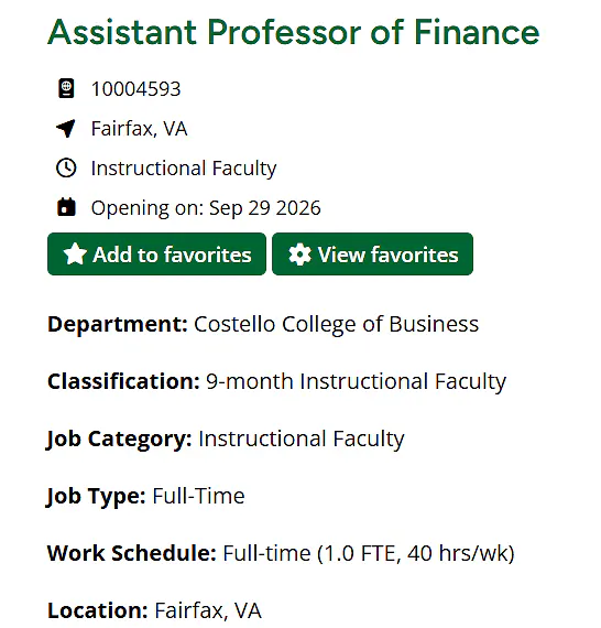 Assistant Professor of Finance – George Mason University