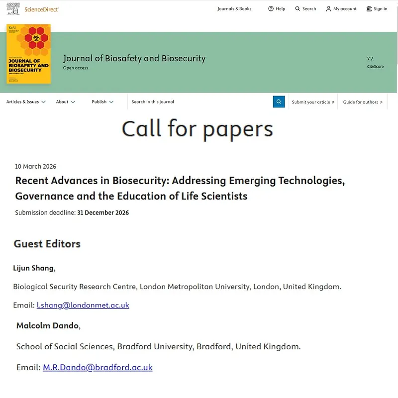 "Recent Advances in Biosecurity: Addressing Emerging Technologies, Governance and the Education of Life Scientists"