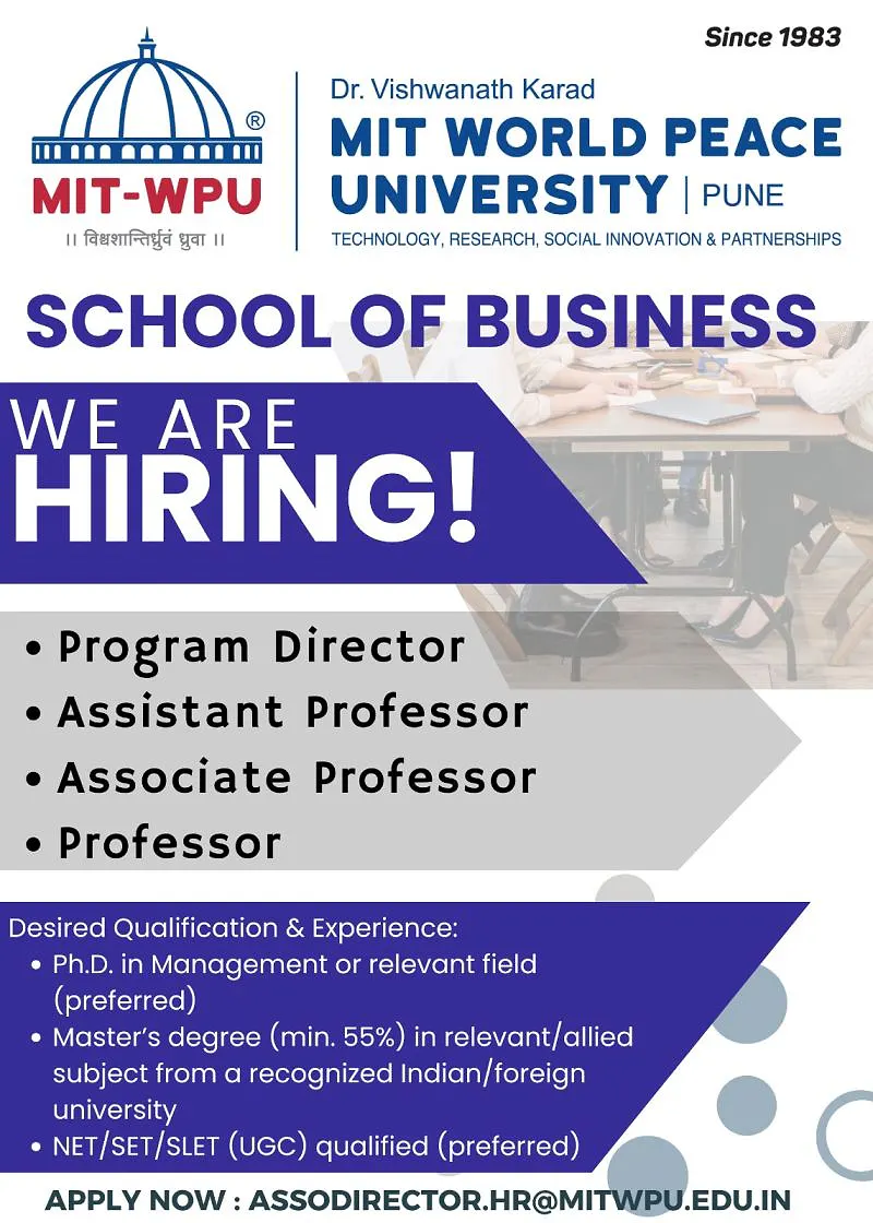 Faculty Recruitment Announcement – School of Business, MIT World Peace University, Pune