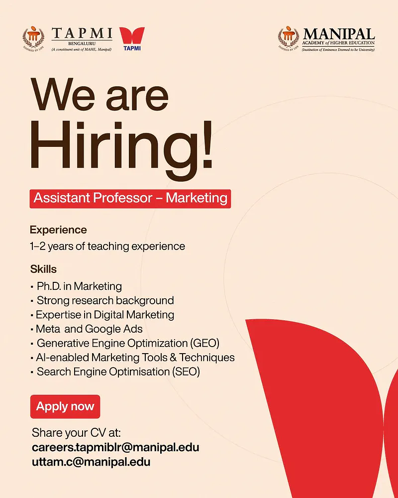 TAPMI Bengaluru Assistant Professor Recruitment in Marketing