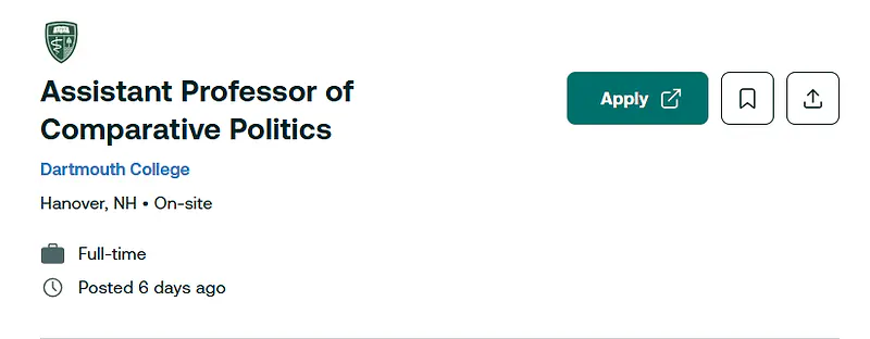 Assistant Professor of Comparative Politics – Dartmouth College