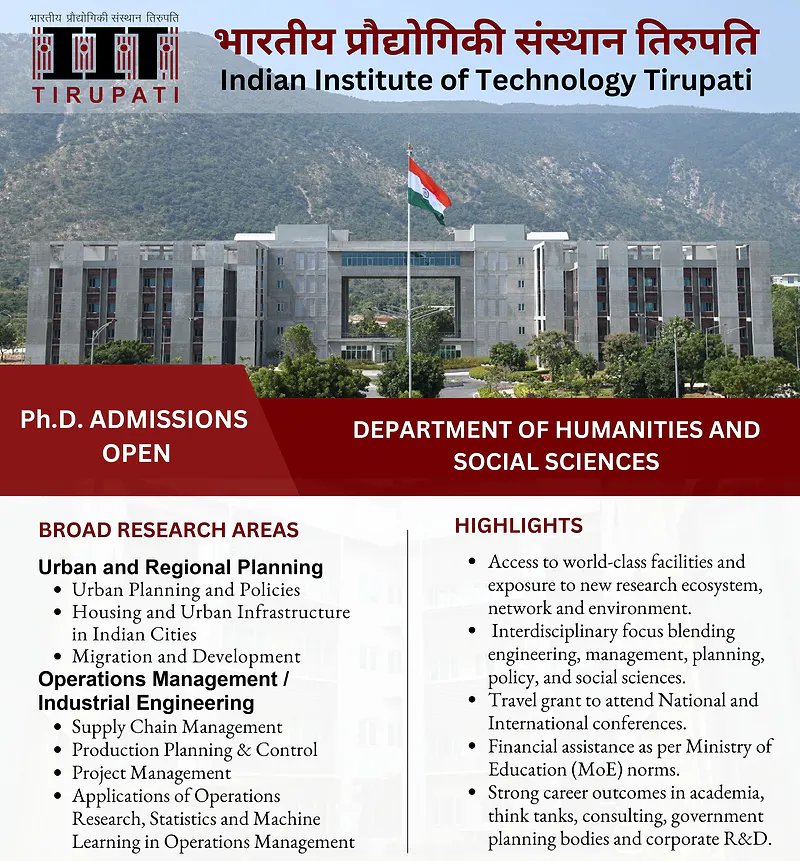 Ph.D. Admissions Open 2025 – Department of Humanities & Social Sciences, IIT Tirupati