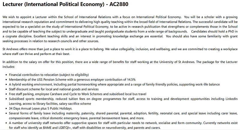 University of St Andrews Recruitment: Lecturer in International Political Economy