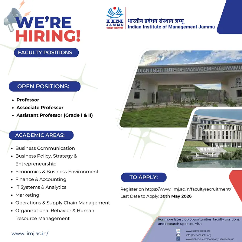 Indian Institute of Management Jammu Recruitment 2026  - Faculty Positions – Multiple Areas