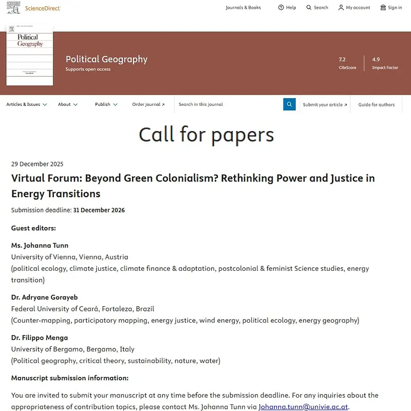 Virtual Forum: Beyond Green Colonialism? Rethinking Power and Justice in Energy Transitions