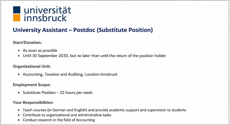 University Assistant – Postdoc (Substitute Position)