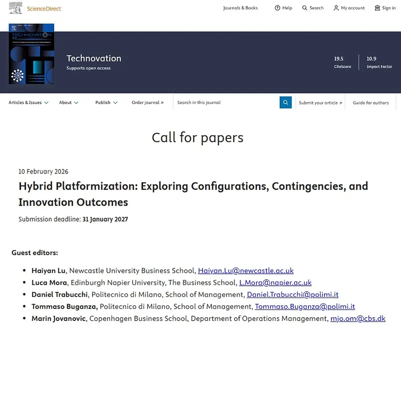 Call for Papers – Hybrid Platformization: Exploring Configurations, Contingencies, and Innovation Outcomes
