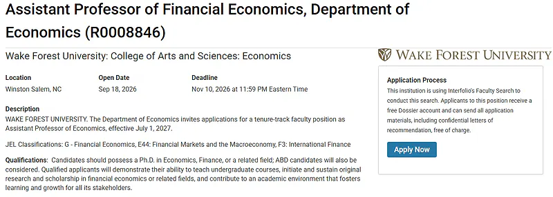 Assistant Professor of Financial Economics – Wake Forest University
