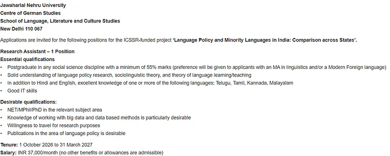 Research Assistant & Field Investigator Recruitment 2026 at JNU – ICSSR Funded Project