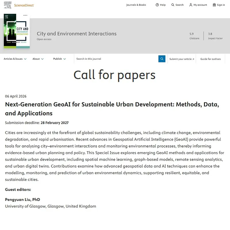 "Next-Generation GeoAI for Sustainable Urban Development: Methods, Data, and Applications"