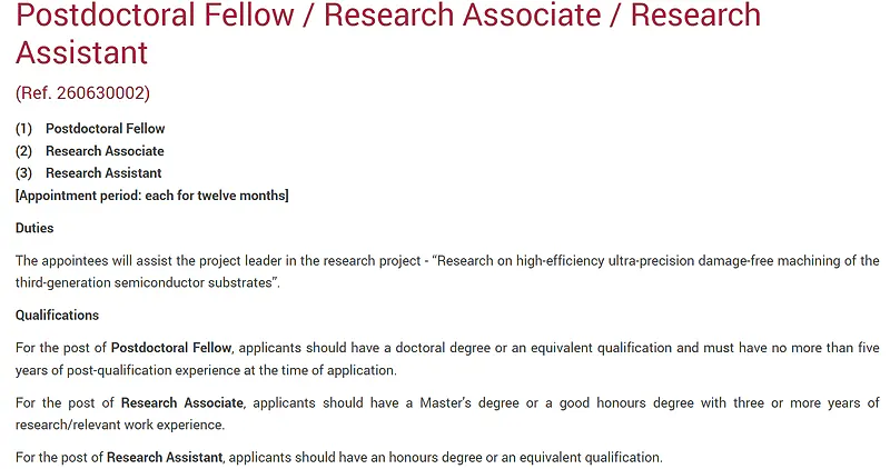 Hong Kong Polytechnic University Invites Applications for Postdoctoral Fellow / Research Associate / Research Assistant Positions