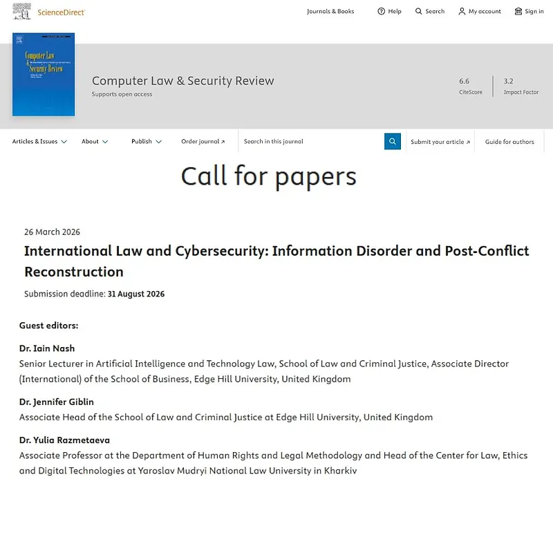 Call for Papers-"International Law and Cybersecurity: Information Disorder and Post-Conflict Reconstruction"