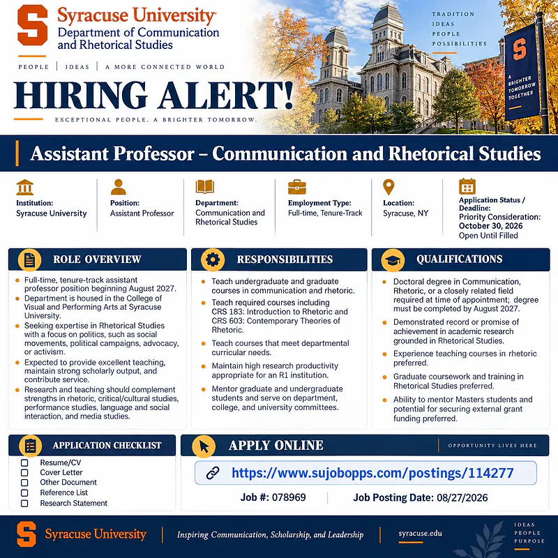 Assistant Professor – Communication and Rhetorical Studies – Syracuse University