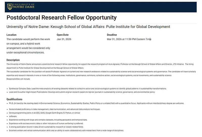 Postdoctoral Research Fellow Opportunity – University of Notre Dame ...