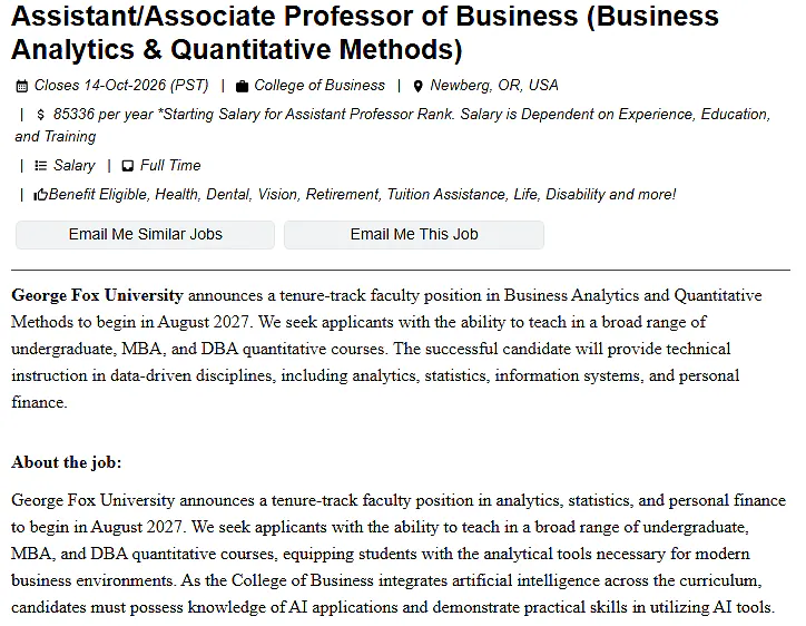 Assistant/Associate Professor of Business – George Fox University