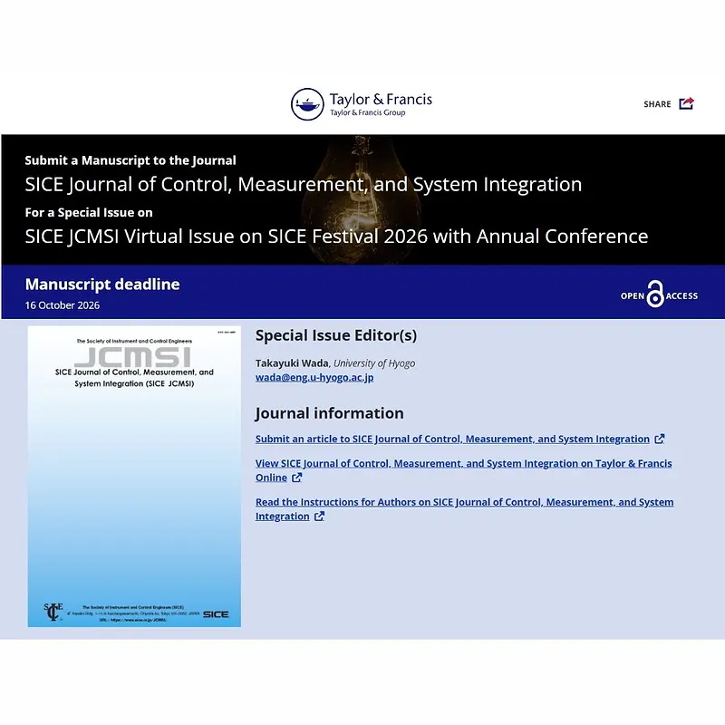 SICE JCMSI Virtual Issue on SICE Festival 2026 with Annual Conference