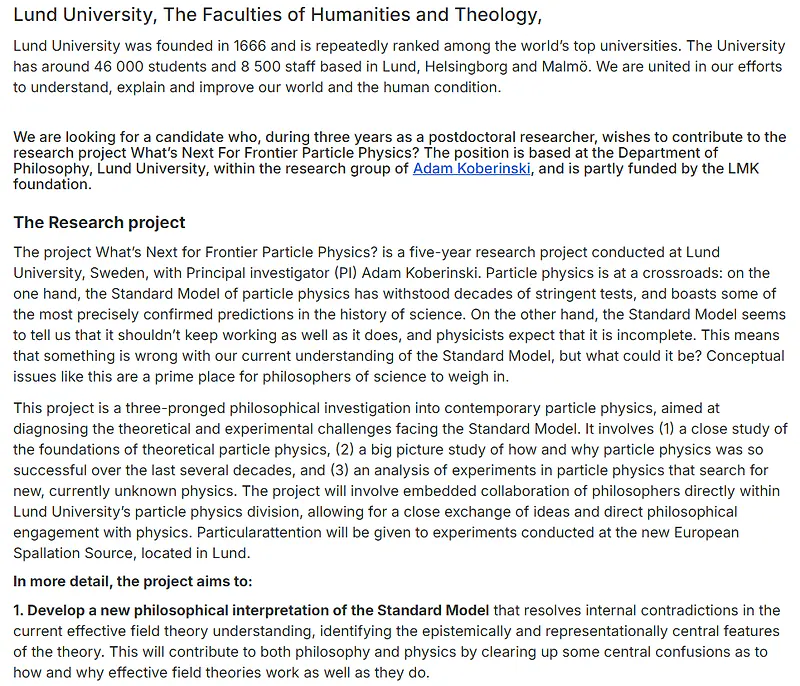 Lund University Recruitment 2026: Apply for Postdoctoral Research Position in Philosophy of Particle Physics