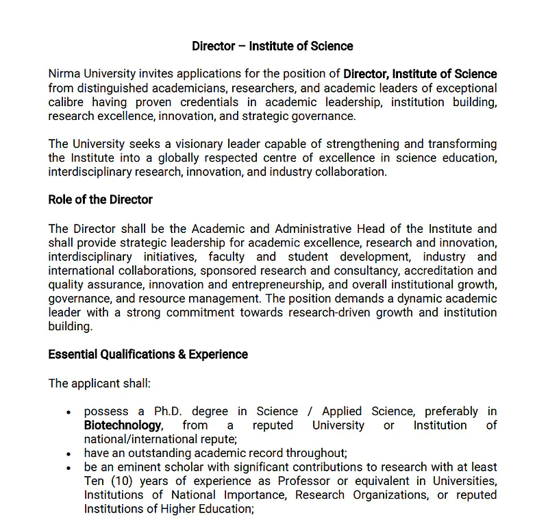 Leadership Opportunity: Director – Institute of Science