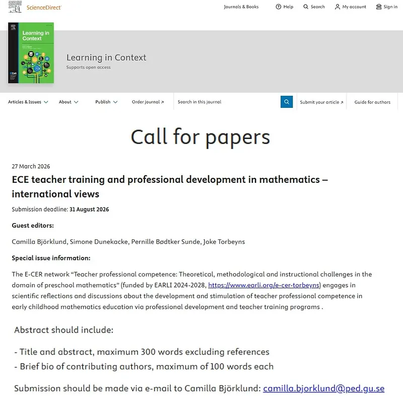 "ECE Teacher Training and Professional Development in Mathematics – International Views"