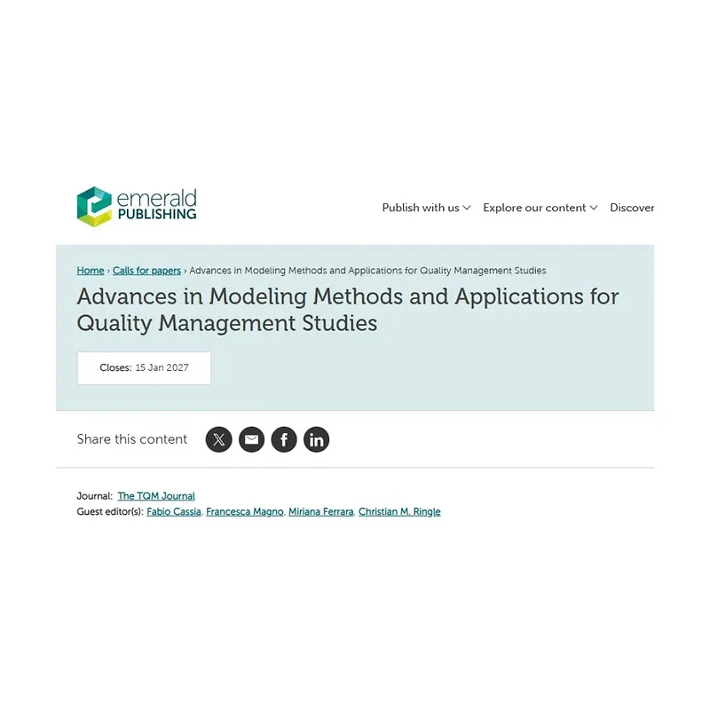  “Advances in Modeling Methods and Applications for Quality Management Studies”