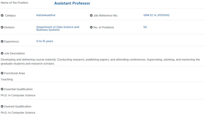 Assistant Professor Recruitment 2026 at SRM Institute of Science and Technology – Data Science and Business Systems