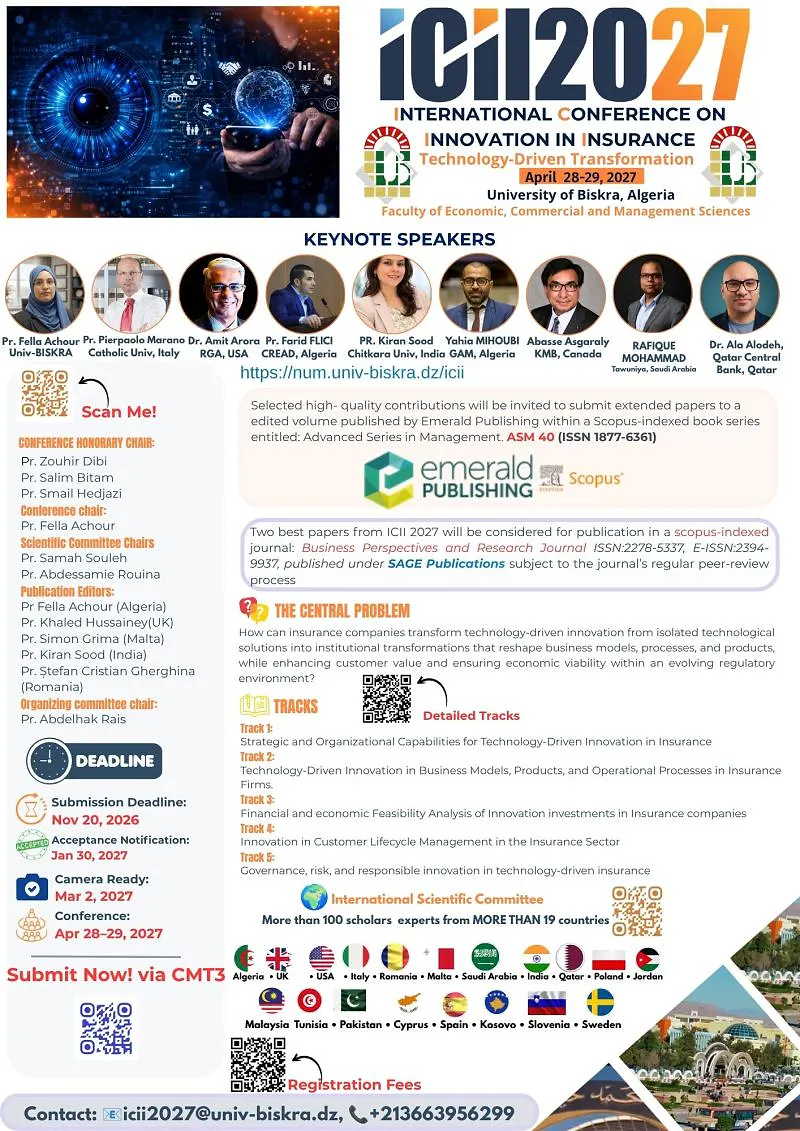 International Conference on Innovation in Insurance 2027 (ICII 2027): Call for Papers