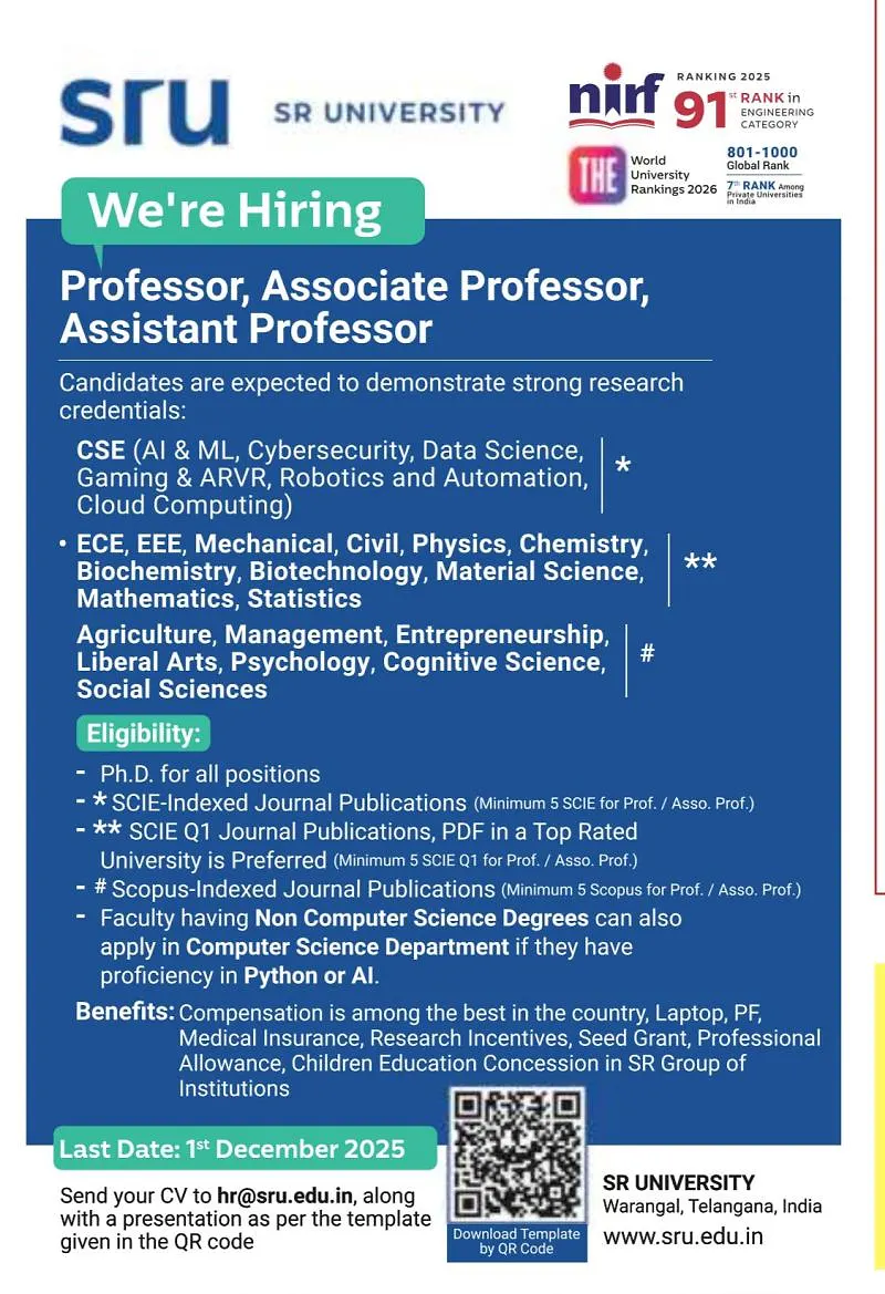 SR University – Faculty Recruitment 2025