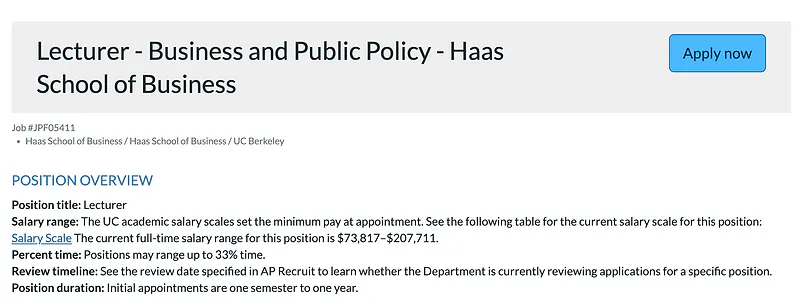 Lecturer – Business and Public Policy – University of California, Berkeley