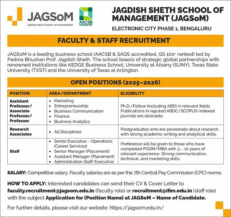 Faculty Recruitment - Management | JAGSoM Bengaluru