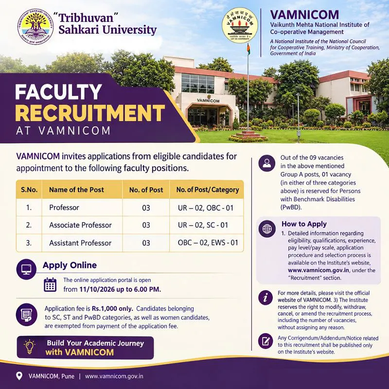 VAMNICOM Pune Faculty Recruitment 2026