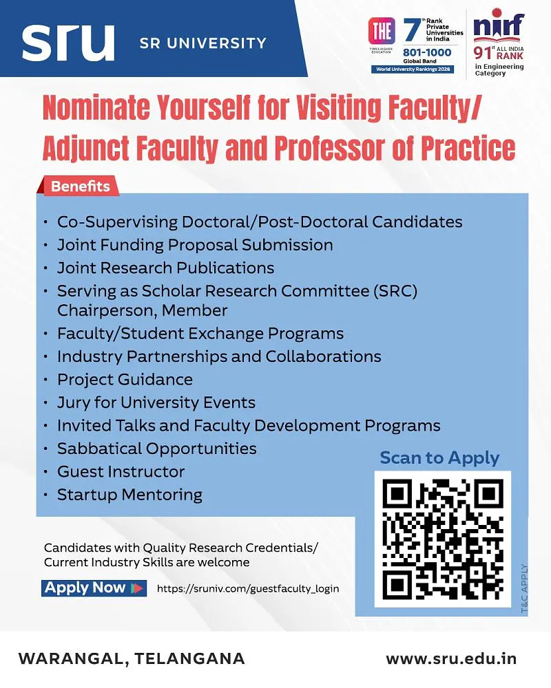 SR University Invites Applications for Visiting Faculty, Adjunct Faculty & Professor of Practice Positions