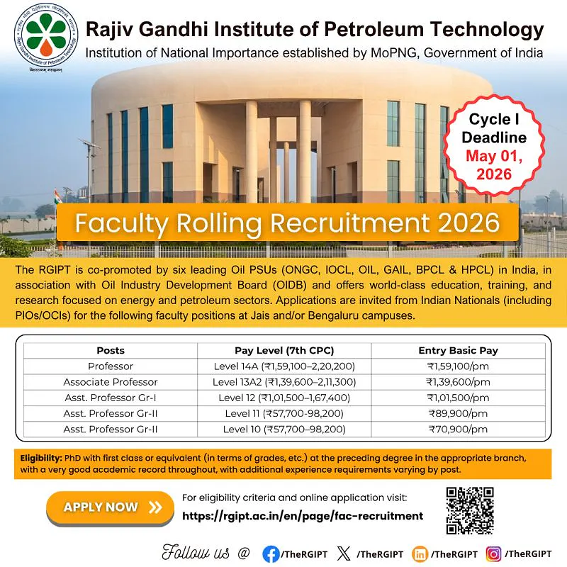 RGIPT Recruitment 2026: Faculty Positions (Rolling Advertisement)