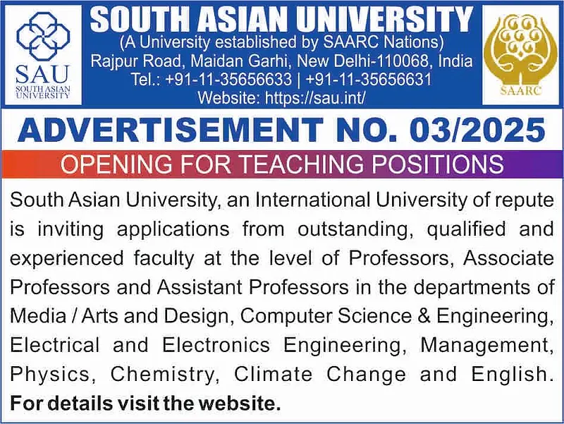 South Asian University – Faculty Recruitment (Advertisement No. 03/2025)