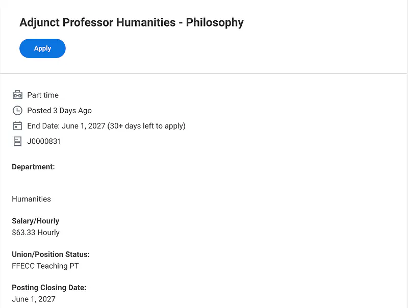 Adjunct Professor – Humanities (Philosophy) – Erie Community College