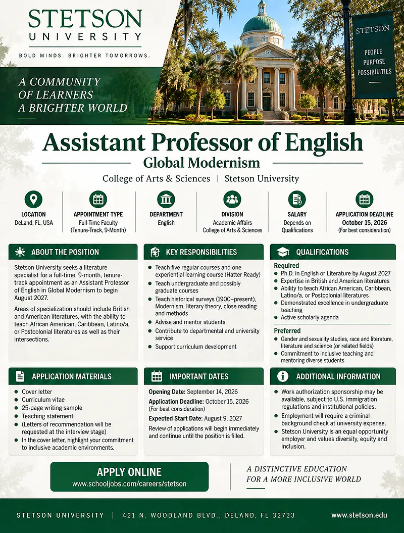 Assistant Professor of English – Stetson University