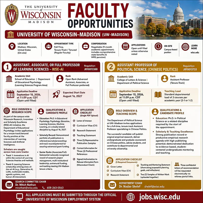 Assistant, Associate, or Full Professor of Learning Sciences – RISE-AI – University of Wisconsin–Madison