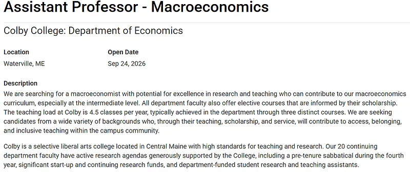 Assistant Professor – Macroeconomics – Colby College