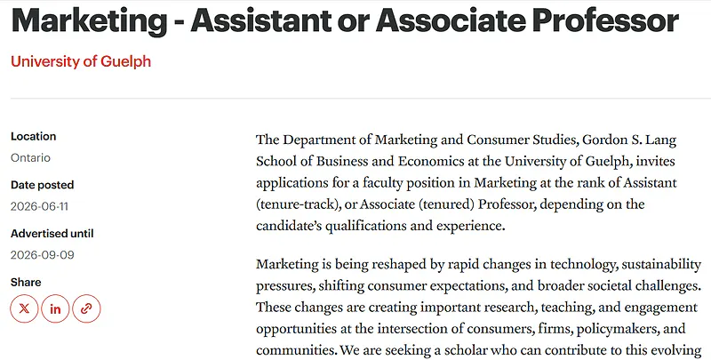 University of Guelph Faculty Recruitment in Marketing