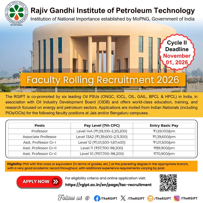 RGIPT Faculty Rolling Recruitment 2026:
