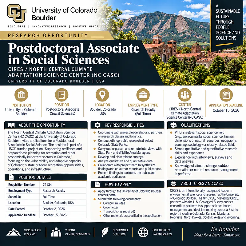 Post-Doctoral Associate in Social Sciences – University of Colorado Boulder