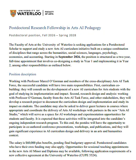 University of Waterloo Postdoctoral Research Fellowship 