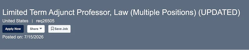 Limited Term Adjunct Professor, Law (Multiple Positions) – University of Arizona