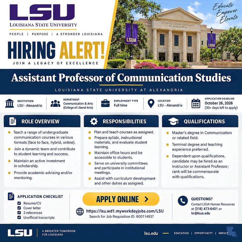 Assistant Professor of Communication Studies – Louisiana State University of Alexandria