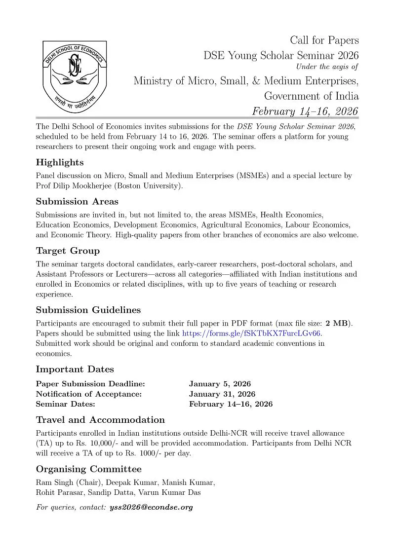 Call for Papers: DSE Young Scholar Seminar 2026