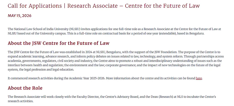 NLSIU Bengaluru Recruitment 2026: Research Associate