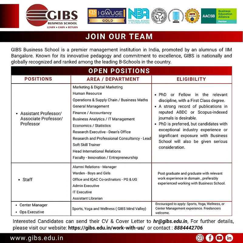 Faculty Recruitment 2026: GIBS Business School