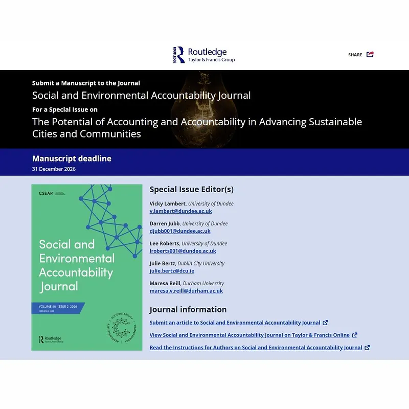 𝗧𝗵𝗲 𝗣𝗼𝘁𝗲𝗻𝘁𝗶𝗮𝗹 𝗼𝗳 𝗔𝗰𝗰𝗼𝘂𝗻𝘁𝗶𝗻𝗴 𝗮𝗻𝗱 𝗔𝗰𝗰𝗼𝘂𝗻𝘁𝗮𝗯𝗶𝗹𝗶𝘁𝘆 𝗶𝗻 𝗔𝗱𝘃𝗮𝗻𝗰𝗶𝗻𝗴 𝗦𝘂𝘀𝘁𝗮𝗶𝗻𝗮𝗯𝗹𝗲 𝗖𝗶𝘁𝗶𝗲𝘀 𝗮𝗻𝗱 𝗖𝗼𝗺𝗺𝘂𝗻𝗶𝘁𝗶𝗲𝘀