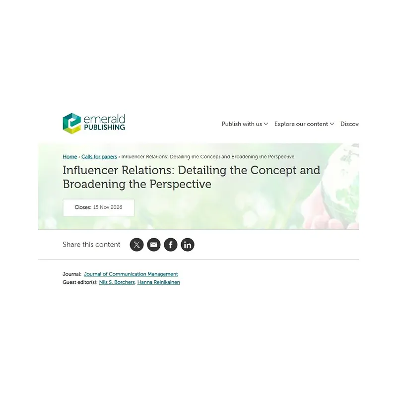  “Influencer Relations: Detailing the Concept and Broadening the Perspective”